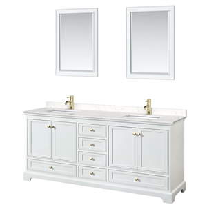Pemberly Row Transitional 80&quot Metal Double Bathroom Vanity in White/Gold