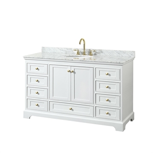 Pemberly Row 60&quot Metal Single Bathroom Vanity in White/Brush Gold