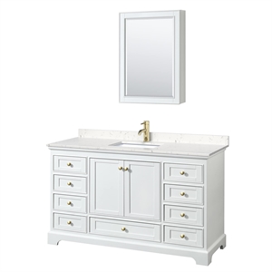 Pemberly Row 60&quot Marble Single Bathroom Vanity in Gold/White