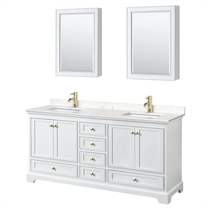 Pemberly Row Transitional 72&quot Metal Double Bathroom Vanity in White/Gold