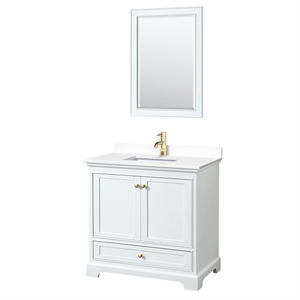 Pemberly Row 36&quot Wood Single Bathroom Vanity in Gold Trim/White