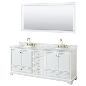 Pemberly Row 80&quot Wood Double Bathroom Vanity in White/Brushed Gold