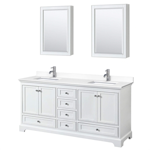Pemberly Row 72&quot Wood & Marble Double Bathroom Vanity in White