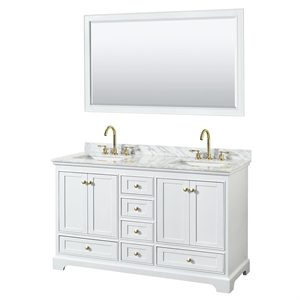 Pemberly Row 60&quot Wood Double Bathroom Vanity in Gold Trim/White