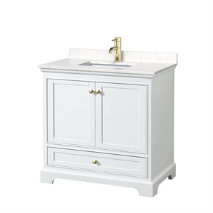 Pemberly Row 36&quot Wood Single Bathroom Vanity in White/Brushed Gold