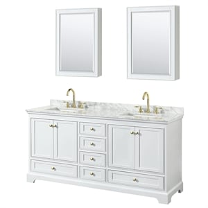 Pemberly Row 72&quot Metal Double Bathroom Vanity in Brush Gold/White