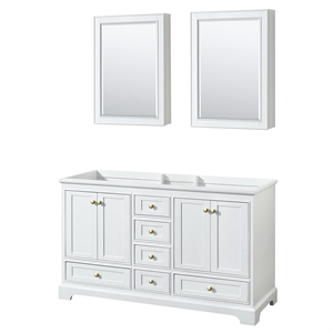 Pemberly Row 60&quot Plywood Double Bathroom Vanity in Gold Trim/White