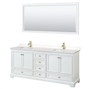 Pemberly Row Transitional 80&quot Metal Double Bathroom Vanity in Gold/White