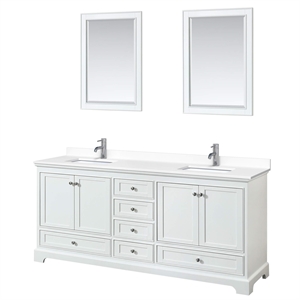 Pemberly Row 80&quot Marble Top Wood Double Bathroom Vanity in White