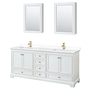Pemberly Row 80&quot Wood Double Bathroom Vanity in Gold Trim/White