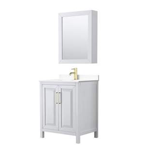 Pemberly Row 30&quot Marble & Wood Single Bathroom Vanity in White/Gold