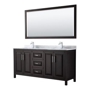 Pemberly Row 72&quot Mirror Wood Double Bathroom Vanity in Espresso