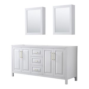 Pemberly Row 72&quot No-Sink Wood Double Bathroom Vanity in White/Gold