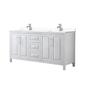 Pemberly Row 72&quot Wood Double Bathroom Vanity in White/Chrome