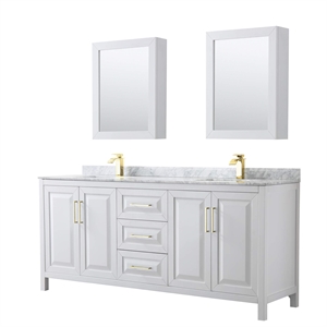 Pemberly Row 80&quot Wood & Marble Double Bathroom Vanity in White/Gold