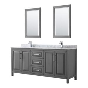 Pemberly Row 80&quot Square Sinks Wood Double Bathroom Vanity in Gray