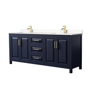 Pemberly Row 80&quot Light Vein Wood Double Bathroom Vanity in Gold/Blue