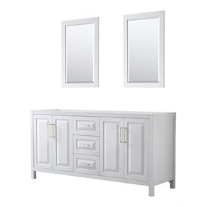 Pemberly Row 72&quot No Sink Wood Double Bathroom Vanity in White/Gold
