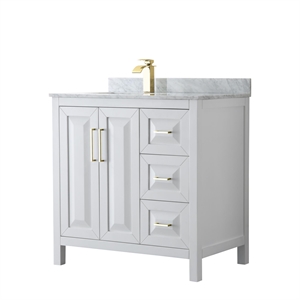 Pemberly Row 36&quot Wood Single Bathroom Vanity in White/Brushed Gold