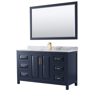 Pemberly Row 60&quot Square Sink Wood Single Bathroom Vanity in Blue