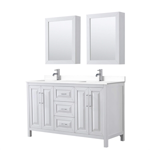 Pemberly Row 60&quot Wood & Metal Double Bathroom Vanity in White/Chrome