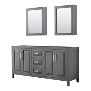 Pemberly Row 72&quot No Sink Wood Double Bathroom Vanity in Chrome/Gray