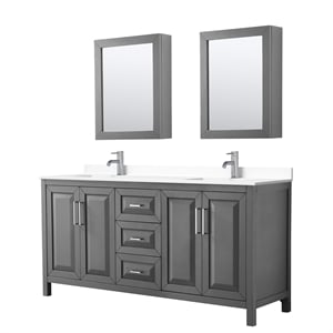 Pemberly Row 72&quot Wood Double Bathroom Vanity in Dark Gray/Chrome
