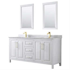 Pemberly Row 72&quot Mirrors Wood Double Bathroom Vanity in White/Gold