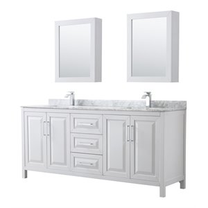 Pemberly Row 80&quot Wood & Carrara Double Bathroom Vanity in White