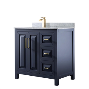 Pemberly Row 36&quot No Mirror Wood Single Bathroom Vanity in Blue/Gold
