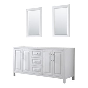 Pemberly Row 72&quot No Sink Wood Double Bathroom Vanity in White/Chrome