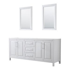 Pemberly Row 80&quot No Sink Wood Double Bathroom Vanity in White/Chrome