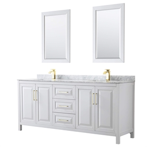 Pemberly Row 80&quot Mirrors Wood Double Bathroom Vanity in White/Gold