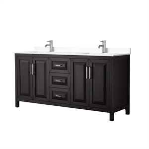 Pemberly Row 72&quot Wood Double Bathroom Vanity in Espresso/Chrome