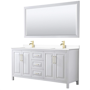 Pemberly Row 72&quot Wood Double Bathroom Vanity in White/Brushed Gold