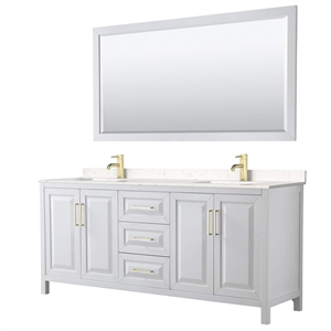 Pemberly Row 80&quot Wood & Carrara Double Bathroom Vanity in White/Gold