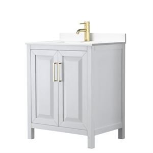 Pemberly Row 30&quot Wood Single Bathroom Vanity in White/Brushed Gold