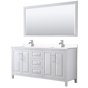 Pemberly Row 72&quot Mirror Wood Double Bathroom Vanity in White/Chrome