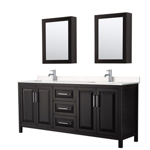 Pemberly Row 80&quot Wood & Carrara Double Bathroom Vanity in Espresso
