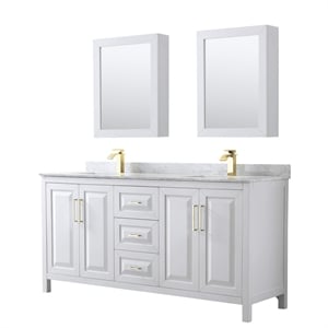 Pemberly Row 72&quot Cabinets Wood Double Bathroom Vanity in White/Gold
