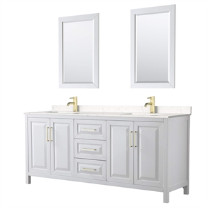 Pemberly Row 80&quot Carrara & Wood Double Bathroom Vanity in White/Gold