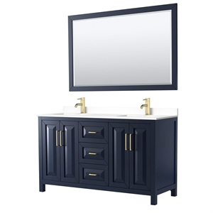 Pemberly Row 60&quot Square-Sinks Wood Double Bathroom Vanity in Blue