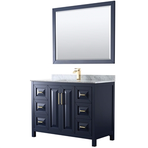 Pemberly Row 48&quot Mirror Wood Single Bathroom Vanity in Blue/Gold