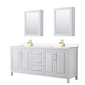 Pemberly Row 80&quot Cabinets Wood Double Bathroom Vanity in White/Gold
