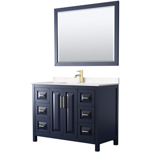 Pemberly Row 48&quot Light-Vein Wood Single Bathroom Vanity in Blue/Gold