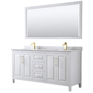 Pemberly Row 72&quot Mirror Wood Double Bathroom Vanity in White/Gold