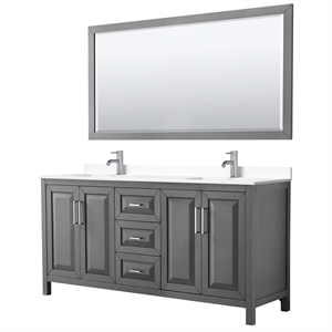 Pemberly Row 72&quot Marble & Wood Double Bathroom Vanity in Gray/Chrome