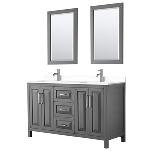 Pemberly Row 60&quot Wood & Marble Double Bathroom Vanity in Gray/Chrome