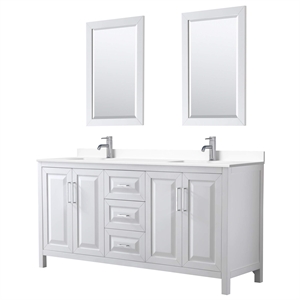 Pemberly Row 72&quot Mirrors Wood Double Bathroom Vanity in White/Chrome