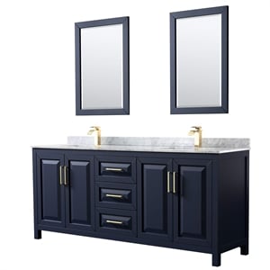 Pemberly Row 80&quot Square Sinks Wood Double Bathroom Vanity in Blue